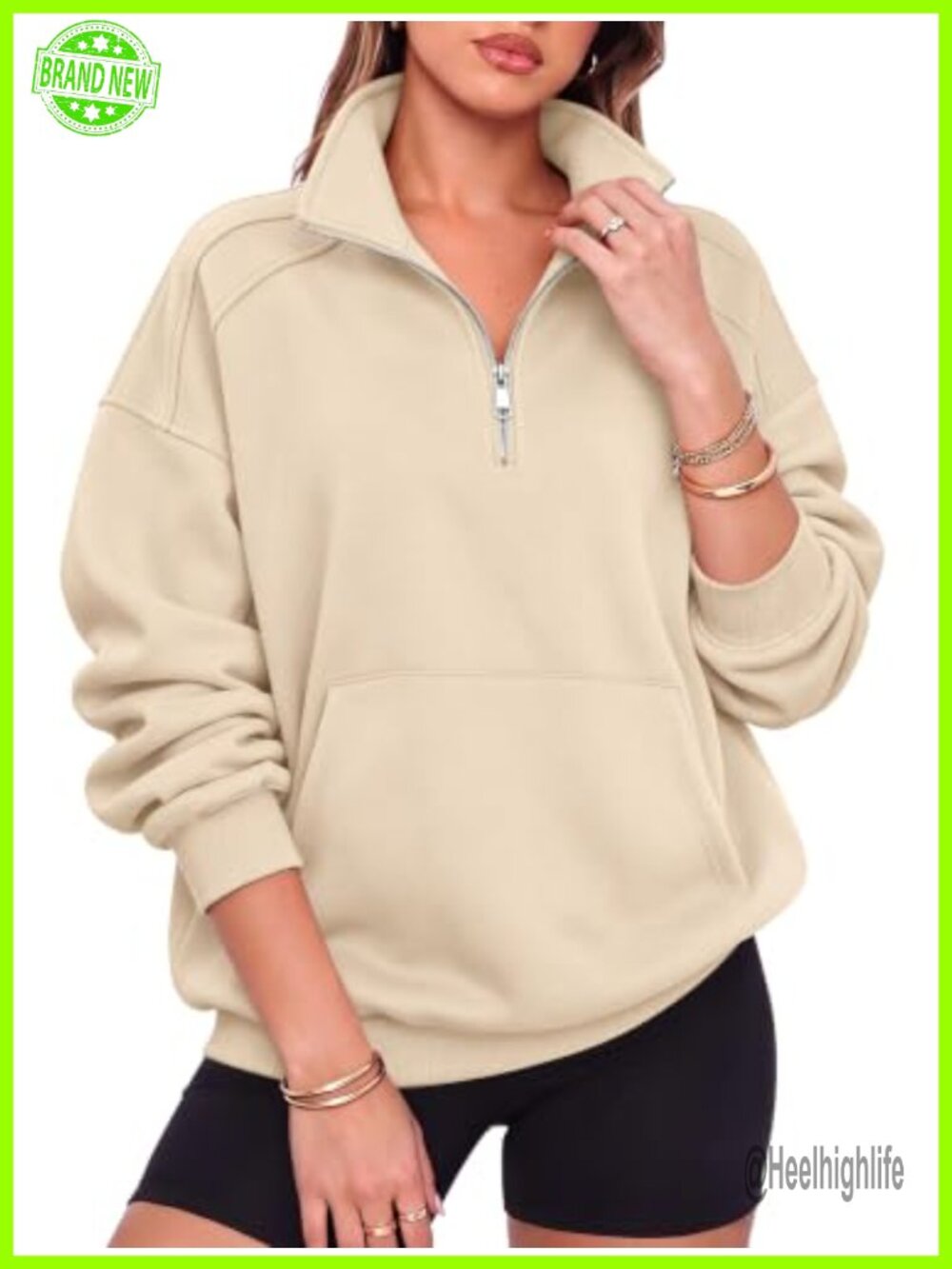 Oversized Half Zip Fleece Sweatshirt Snap Button Henley Pullover Women